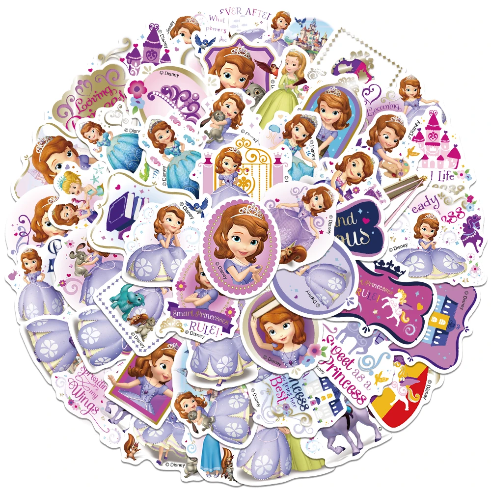 

50pcs Princess Sofia Cute Cartoon Disney Anime Stickers For Luggage Laptop Water Bottle Phone Waterproof Graffiti Vinyl Decals