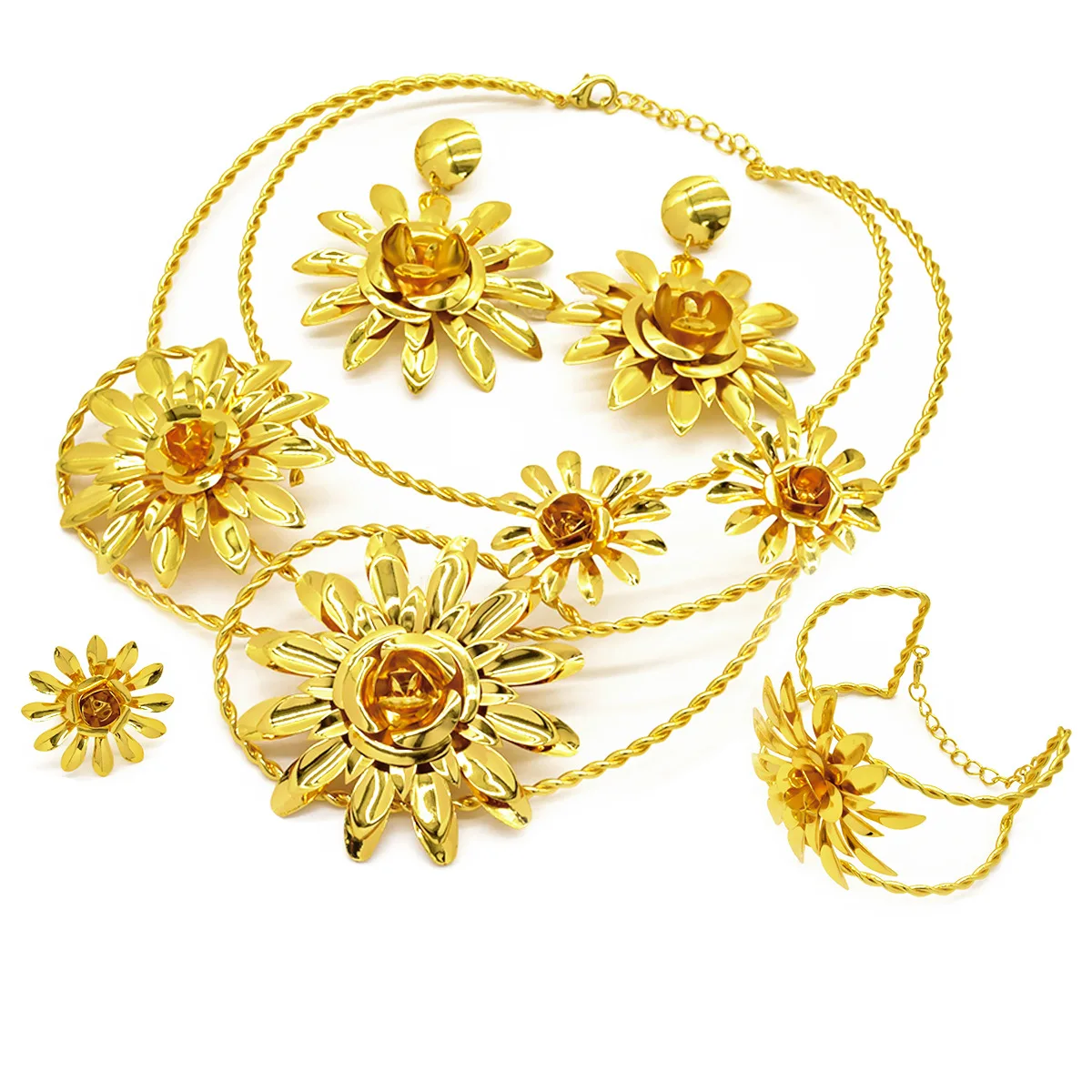 ESALE Hot selling women\'s jewelry set Brazil gold-plated African wedding bride big flower pendant necklace gift