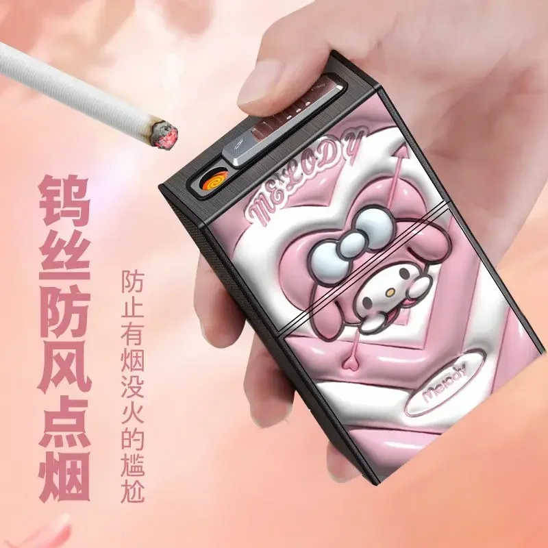 

Hello kitty 3D windproof lighter cigarette case all-in-one kawaii personalized rechargeable cigarette hidden artifact gift