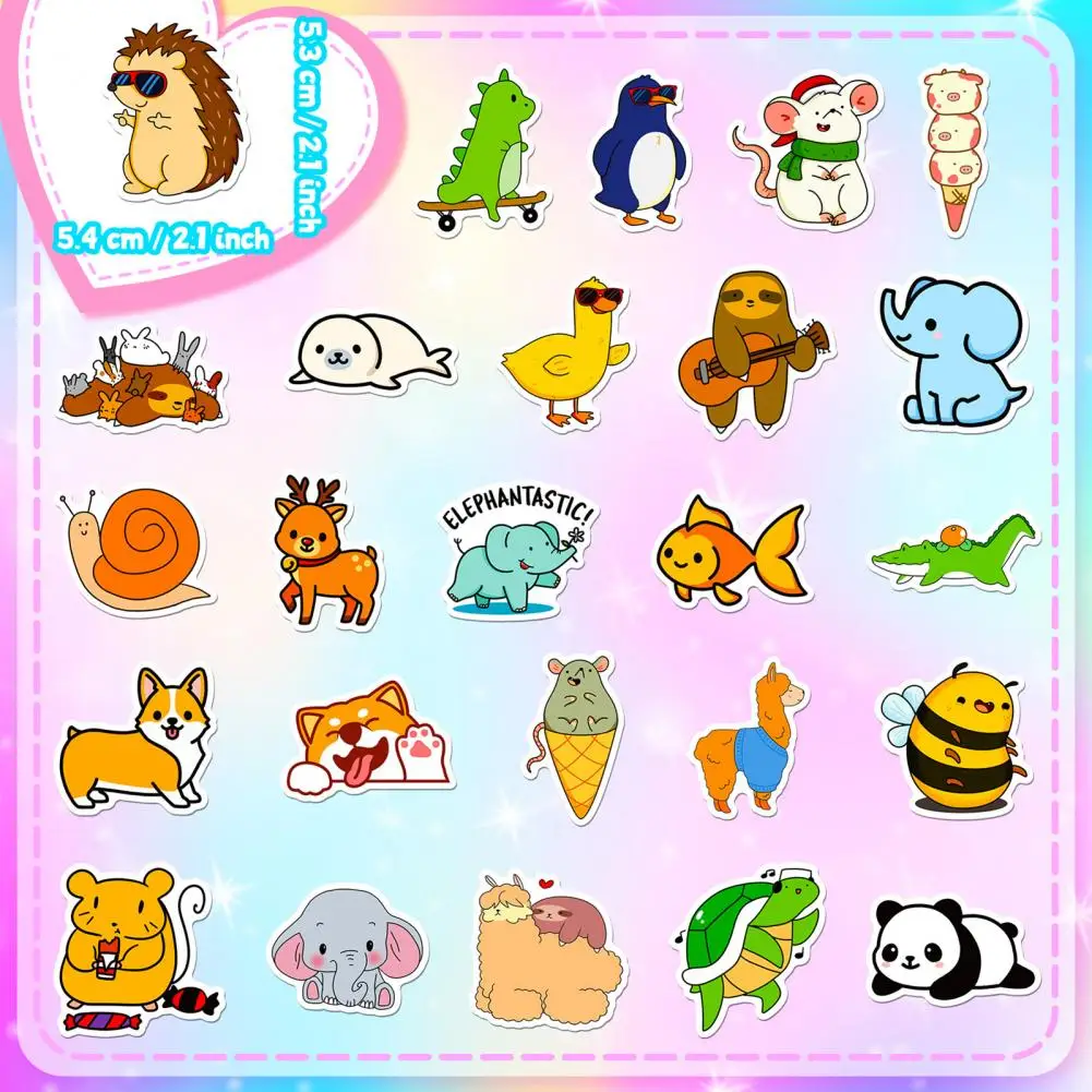 Stickers 100 Pcs Small Collection Stickers Turtle Penguin Tiger Elephant Pattern Decals Easy to Use Anti-fading Mix Match 4cm