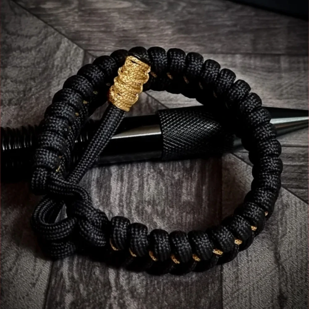Men's Handmade Black Gold Paracord Bracelet Wide Braided Outdoor Tactical Survival Gear Durable Sport Fitness Jewelry Gift