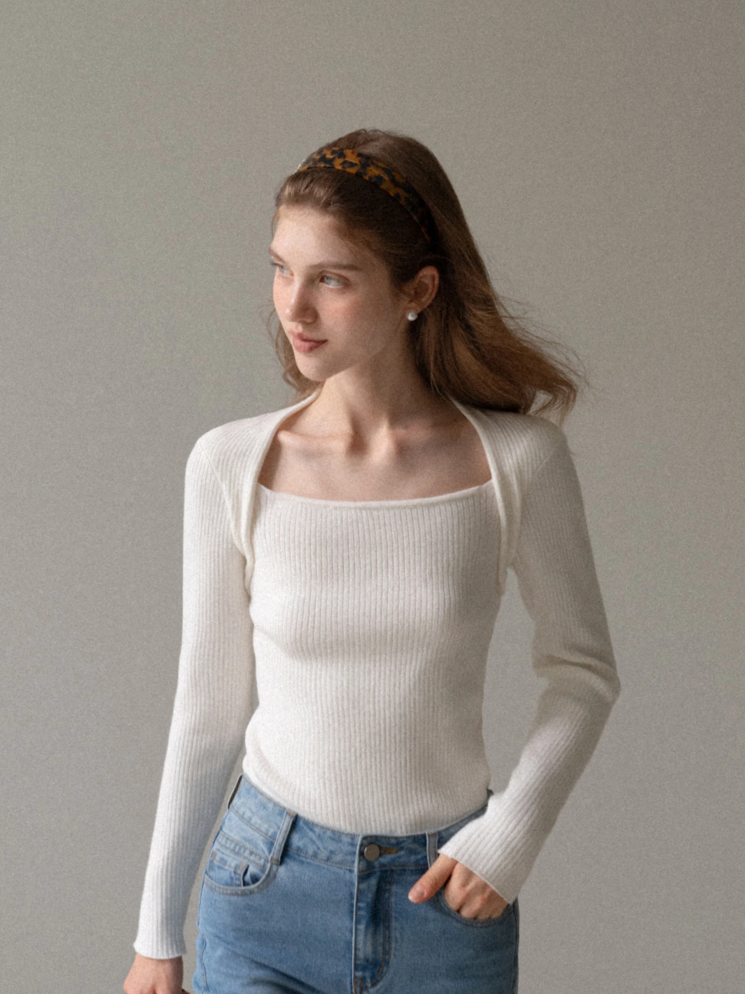 

Eggka White Long Sve Knitted Sweater Square Collar Slim Fit Simple Sle Autumn Winter Women's Faion Casual Top