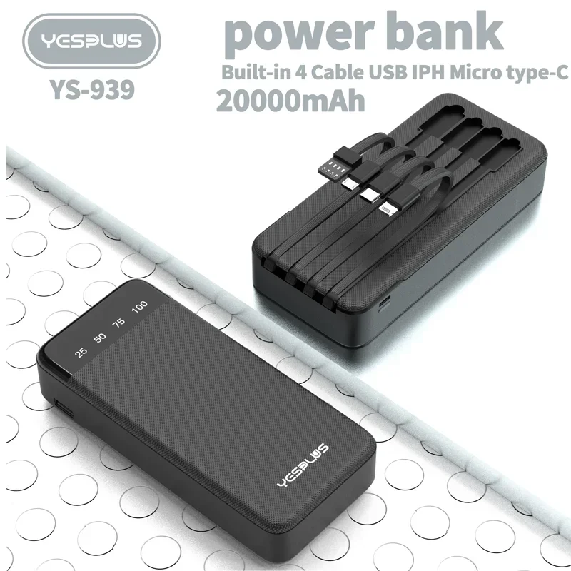 Power Bank 20000mAh ความจุขนาดใหญ่ Fast CHARGING ภายนอกแบตเตอรี่มาพร้อมกับเครื่องชาร์จ 4 สายจอแสดงผล LED แบบพกพา Power Bank