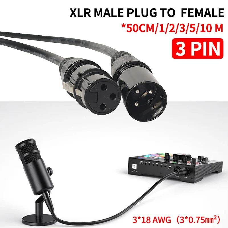 

3-PIN XLR Cable -3*18AWG Male to Female Microphone Stage Light DMX Cable for Audio Mixer Speaker Amplifier