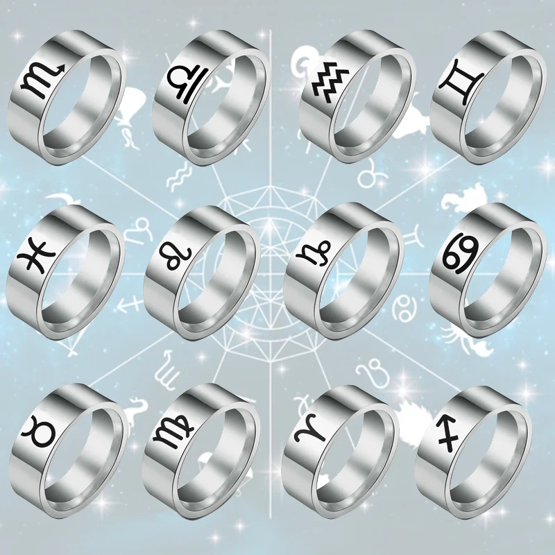 12 Zodiac Ring Aries Taurus Gemini Virgo Libra Scorpius Sagittarius Capricornus Stainless Steel 12 Constellation Rings Jewelry