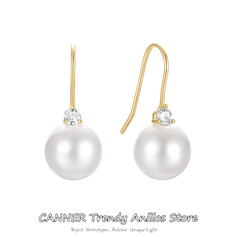 

CANNER 925 Sterling Silver Unique Design Pearl Stud Earrings for Women Fashion Korean Zircon Ear Hook Fine Jewelry Accessories