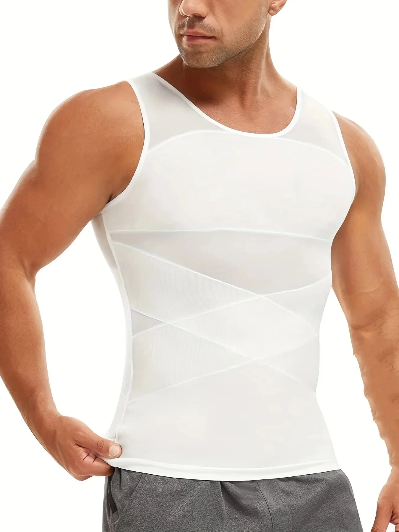 Men's Breathable Compression Tummy Control Undershirt Slimming Body Shaper Sleeveless Tank Top Shaping Spring/Summer Sweatshirt