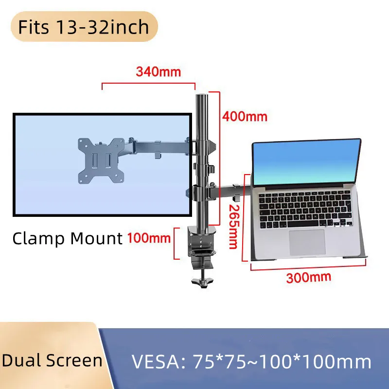 Imagem -06 - Suporte de Mesa para Monitor Braço Duplo Totalmente Ajustável para Telas de Computador de até 30 Polegadas Suporte para Monitor com Base de Braçadeira para Mesa