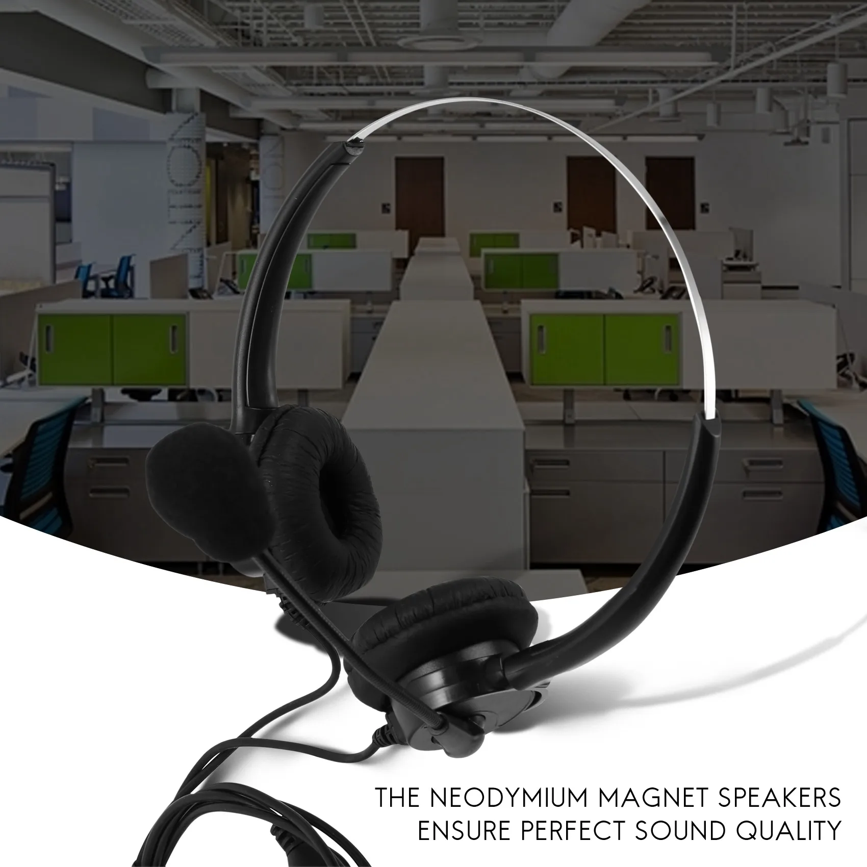 ABJU VH500D RJ9 Bilateral Headphone Hands-Free Call Center Noise Cancelling Corded with Adjustable Mic for Telephone Set
