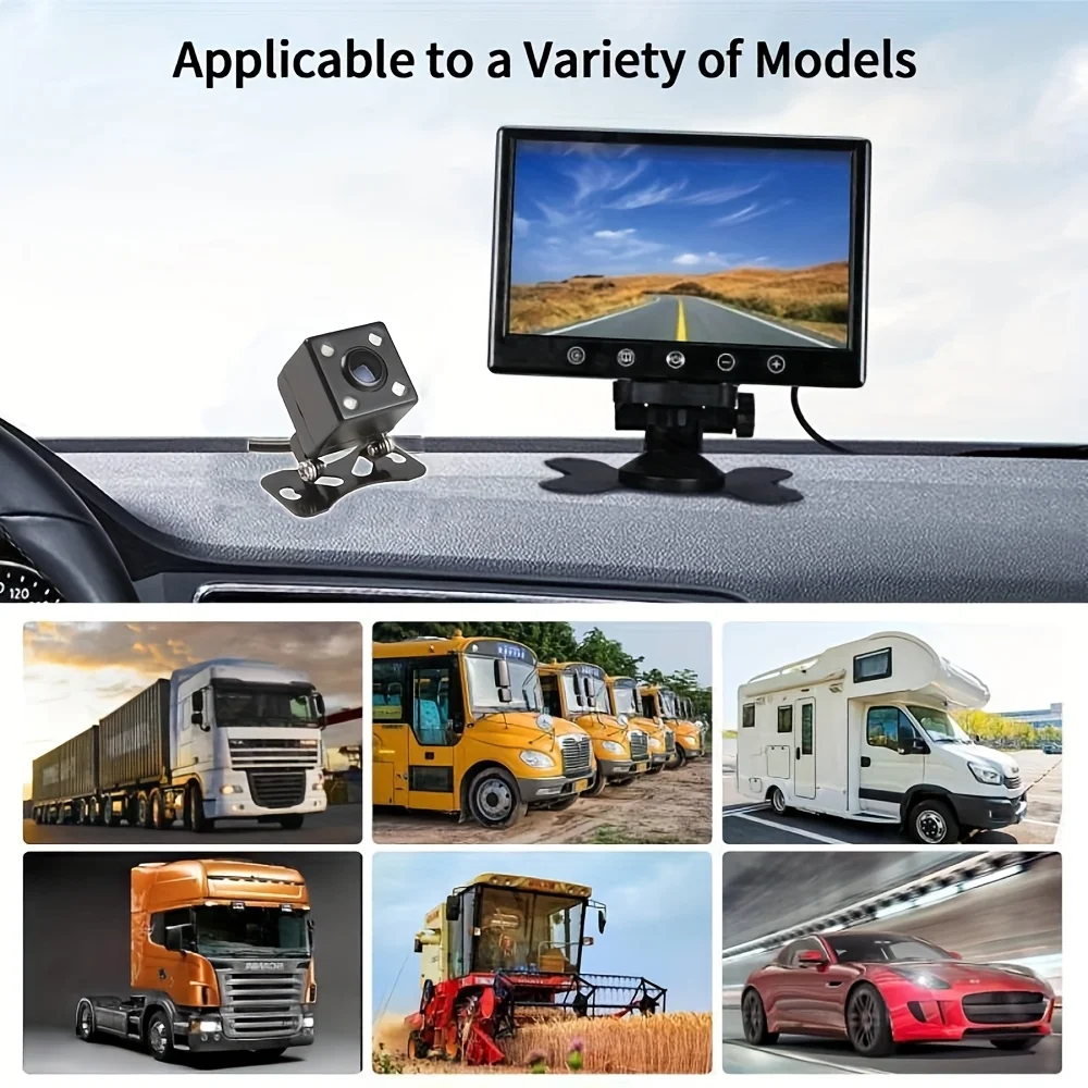 [17.78 سنتيمتر HD جديد اللمس زر رصد 4LED مجموعة كاميرا الرؤية الخلفية] للمقطورات والرافعات الشوكية والحصادين مع دليل وقوف السيارات العالمي