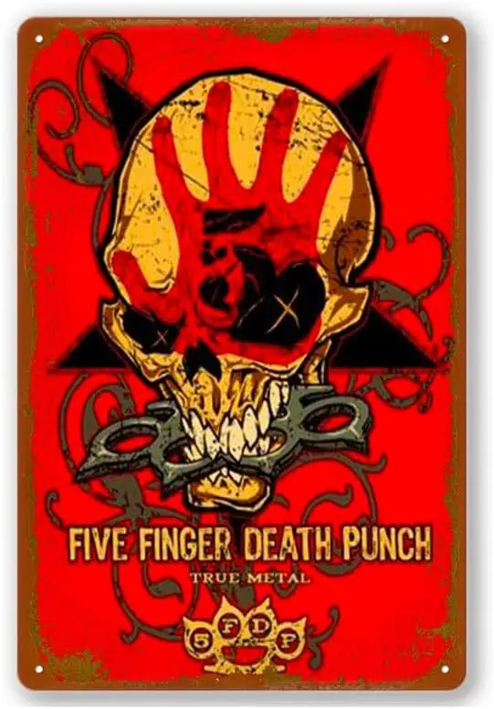 Wanfst Grunger Rockband Five Finger Death Punch Poster Tin Sign Vintage Metal Sign Bar Club Wall Art Decoration 8X12 In