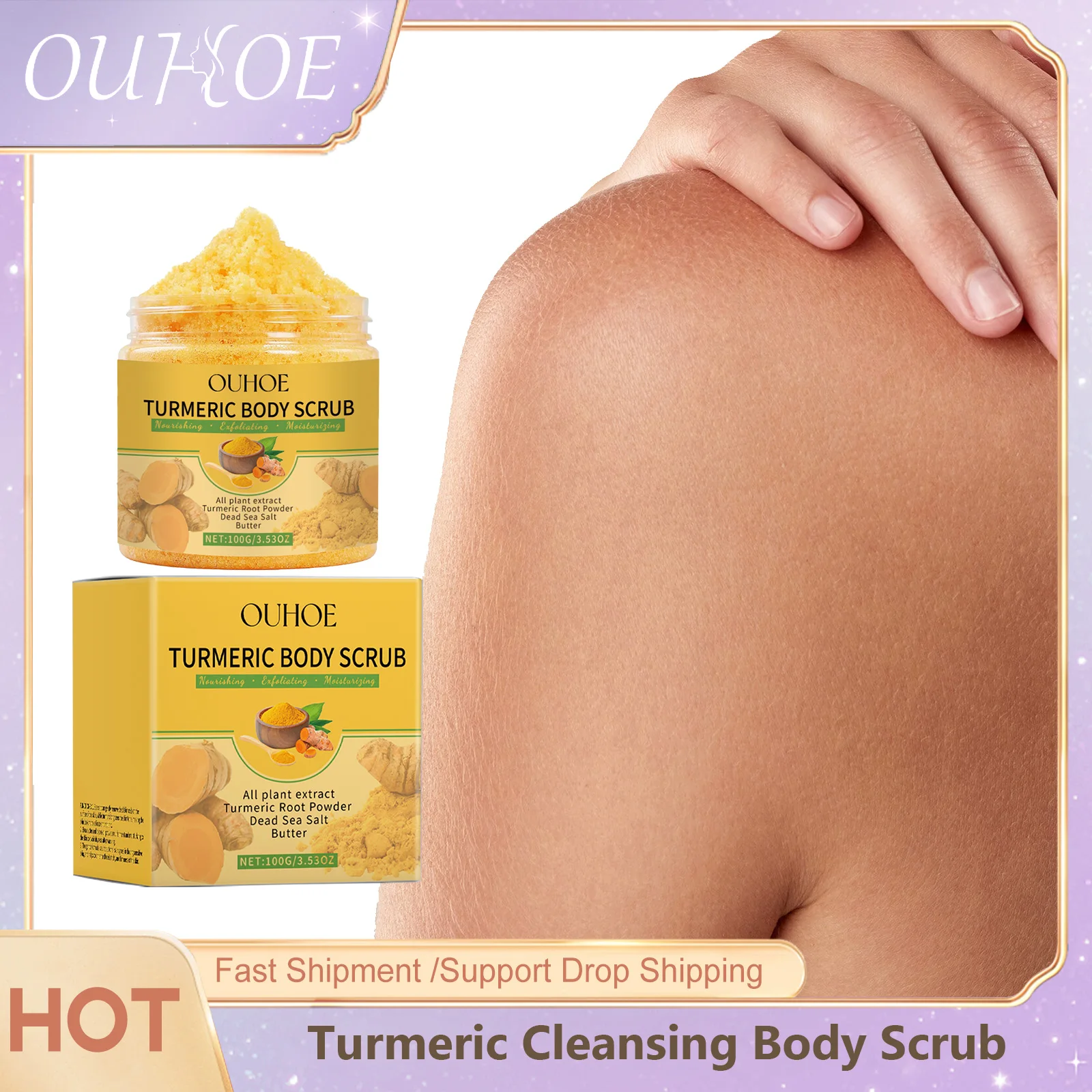 Exfoliating Body Scrub Turmeric Knee Elbow Cuticle Softener Moisturizing Tender Body Cleaning Exfoliator Dead Skin Remover Scrub