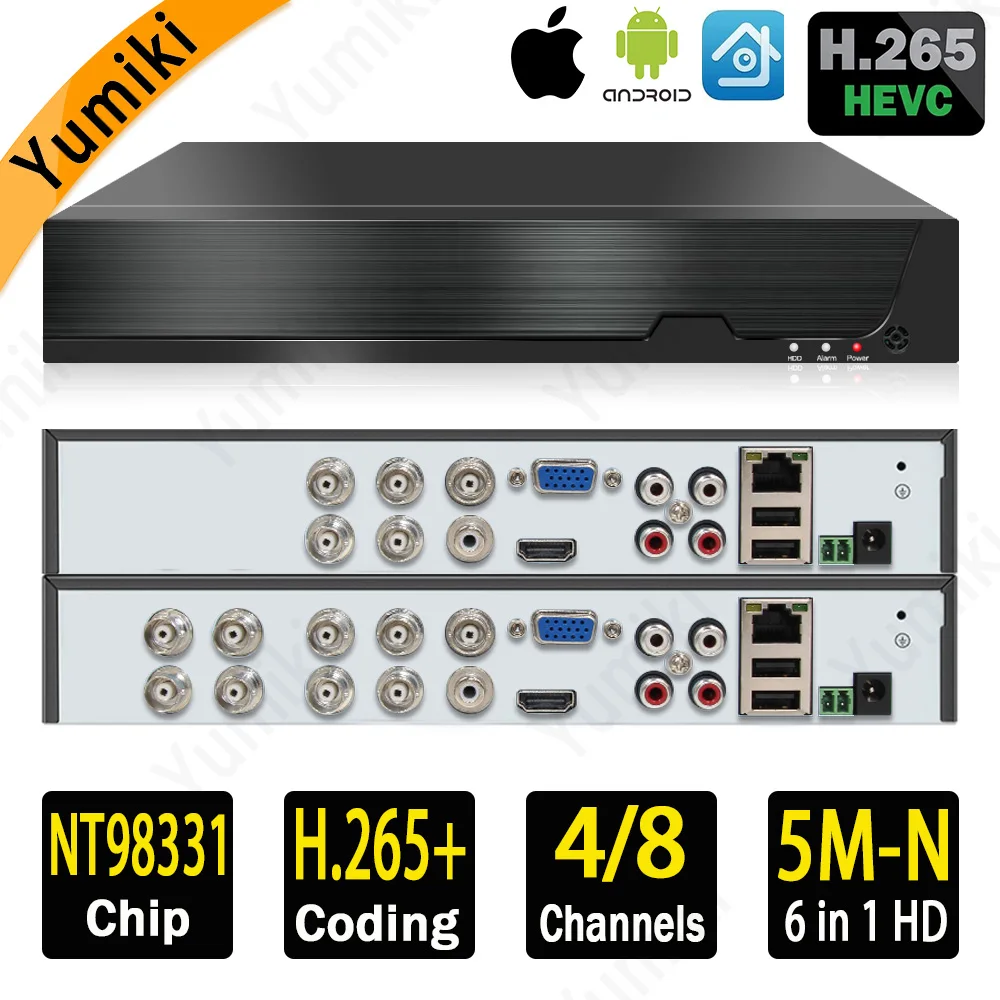 4/8Channel 5M-N DVR Surveillance Camera H.265+ Xmeye  4CH 8CH 6 in 1 Hybrid CVI TVi NVR AHD CVBS CCTV