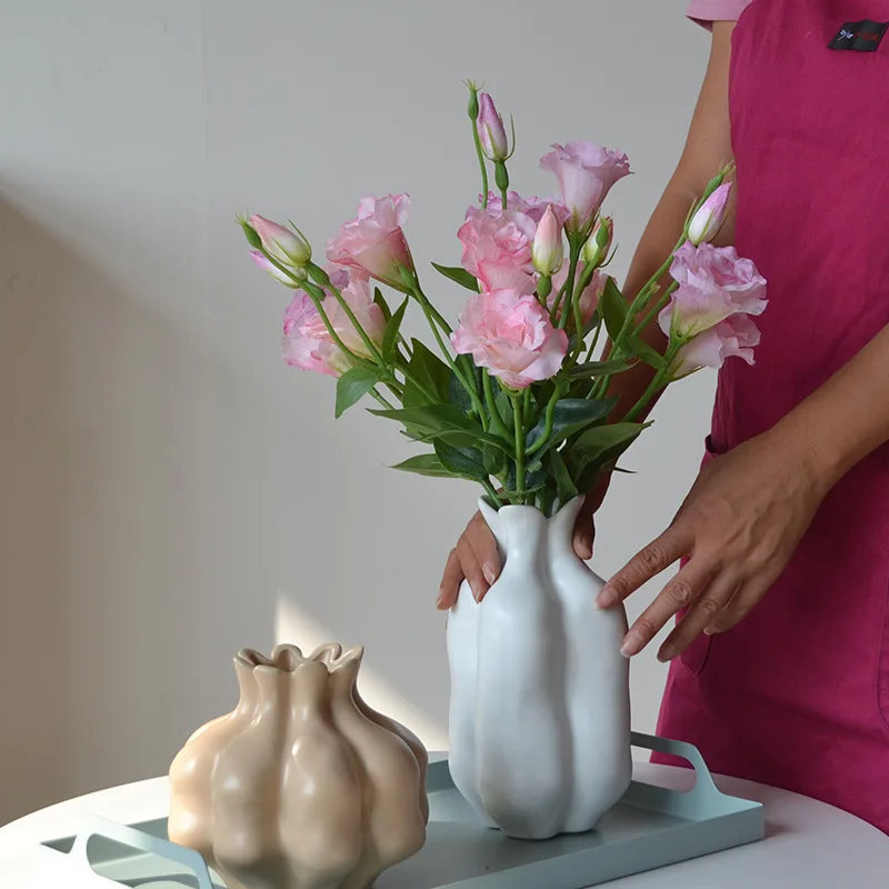 5 Stück Künstliche Blumen, 3 Köpfe Eustoma-Bouquet, Hochzeitsdekoration, Seiden-Lisianthus, Party-Arrangement, Heimdekoration, Tischblumen – Detail 7
