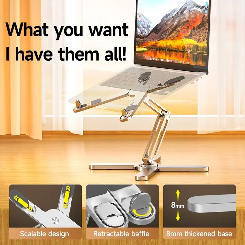 Portable aluminum alloy tablet & laptop stand — foldable, telescopic, 360° rotating desktop holder 3
