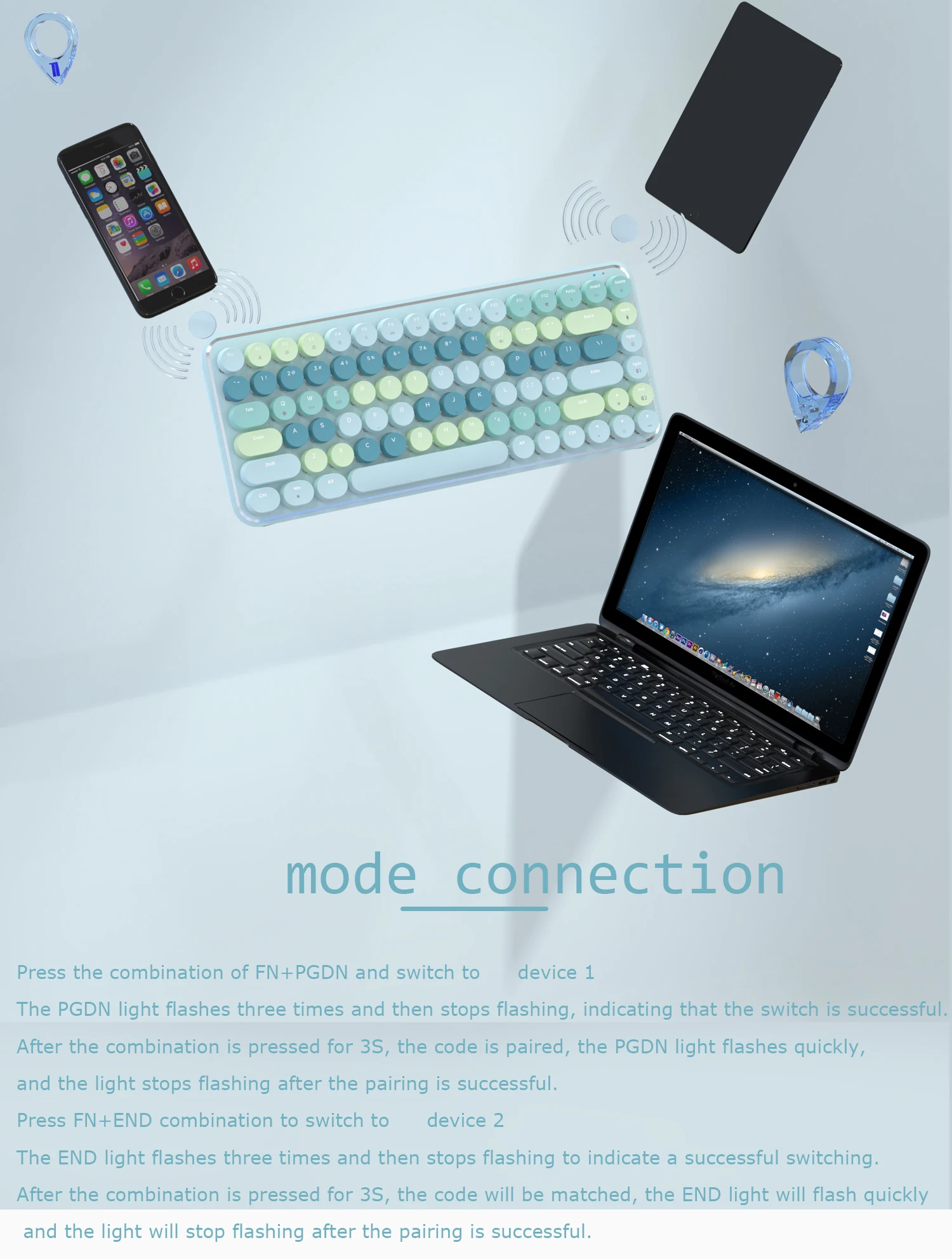 AJAZZK840T لوحة مفاتيح ميكانيكية لاسلكية بلوتوث ثلاثة أوضاع كمبيوتر لوحي مكتبي أنثى #6