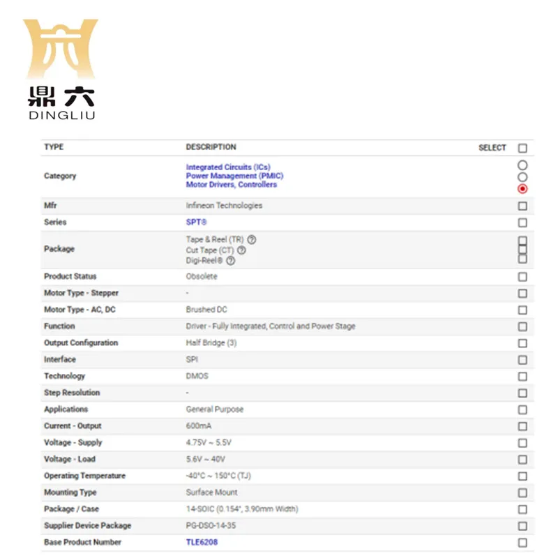 TLE62083GXUMA1 Ic Motor Driver 4.75V-5.5V 14DSO TLE62083GXUMA1 Motor Drivers, Controllers