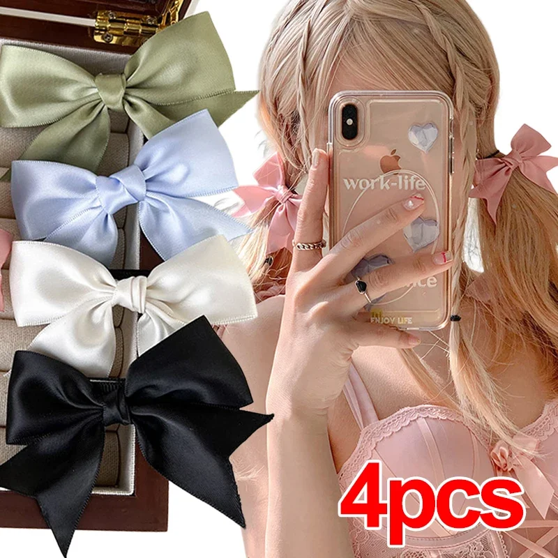 2/4pcs Satin Bow Hair Clips for JK Girls Kawii Barrettes Cute Hair Accessoires Kids Black White Ribbon Woman Hairpins Hairgrip