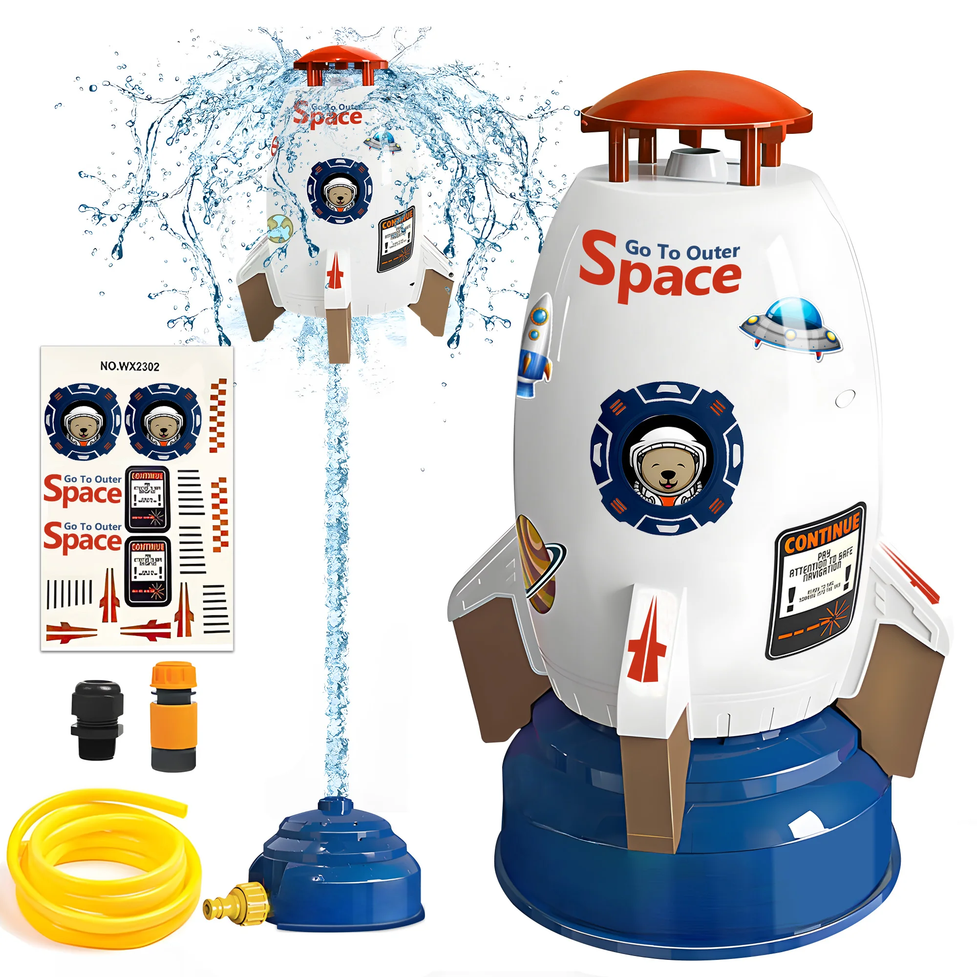 

Sprinkler for Kids Outdoor Rocket Toy Spinning Splash Water Fun Summer Water Launcher Gift for Boys Girls Age 3-10 Yard Hose Attachment Game for Lawn Garden Pool