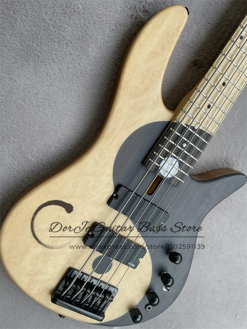 5 String Bass Guitar Yin-Yang Taiji Bass Rosewood Solid Wood Finch Eyes Maple Neck Fixed bridge Black Tuner Active Battery