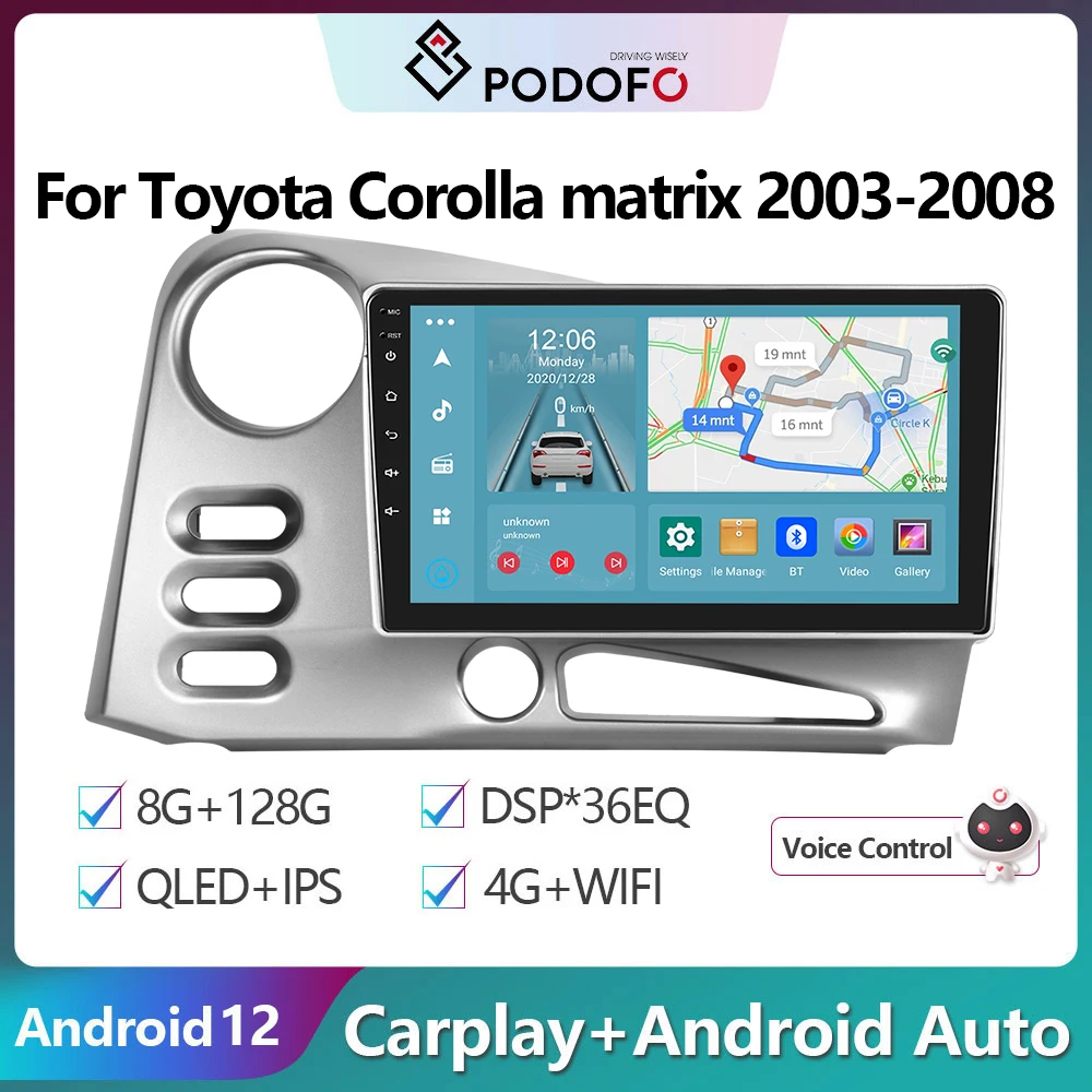 

Автомагнитола Podofo, 2Din, Android, мультимедийный видеоплеер для Toyota Corolla matrix 2003-2008, GPS-навигация, Carplay, автостерео