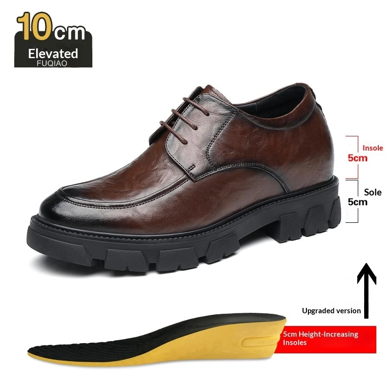

Men Elevator Leather Formal Shoes 8/10 CM Height Increase Breathable Wedding Business Oxfords Thick Sole Comfortable Dress Shoes