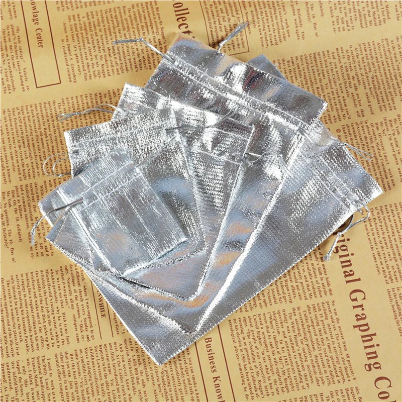 

Metallic Foil Jewelry Packing Silver Gold Color Drawstring Velvet Bag Wedding Gift Candy Bags Pouches