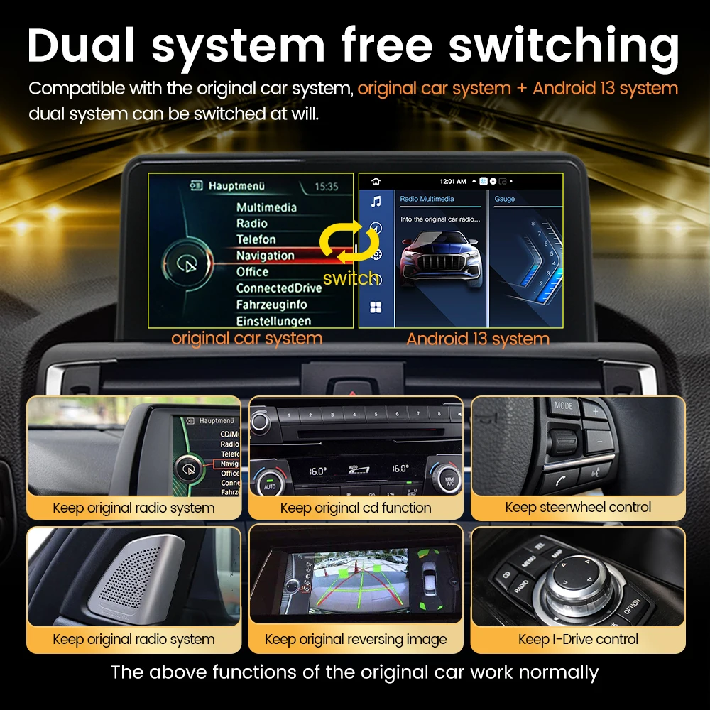 Android 13 256GB Wireless CarPlay Auto ID8 System For BMW 3 / 4 Series F30 F31 F32 F33 F34 F36 15 inch 3K HD Media Video Player