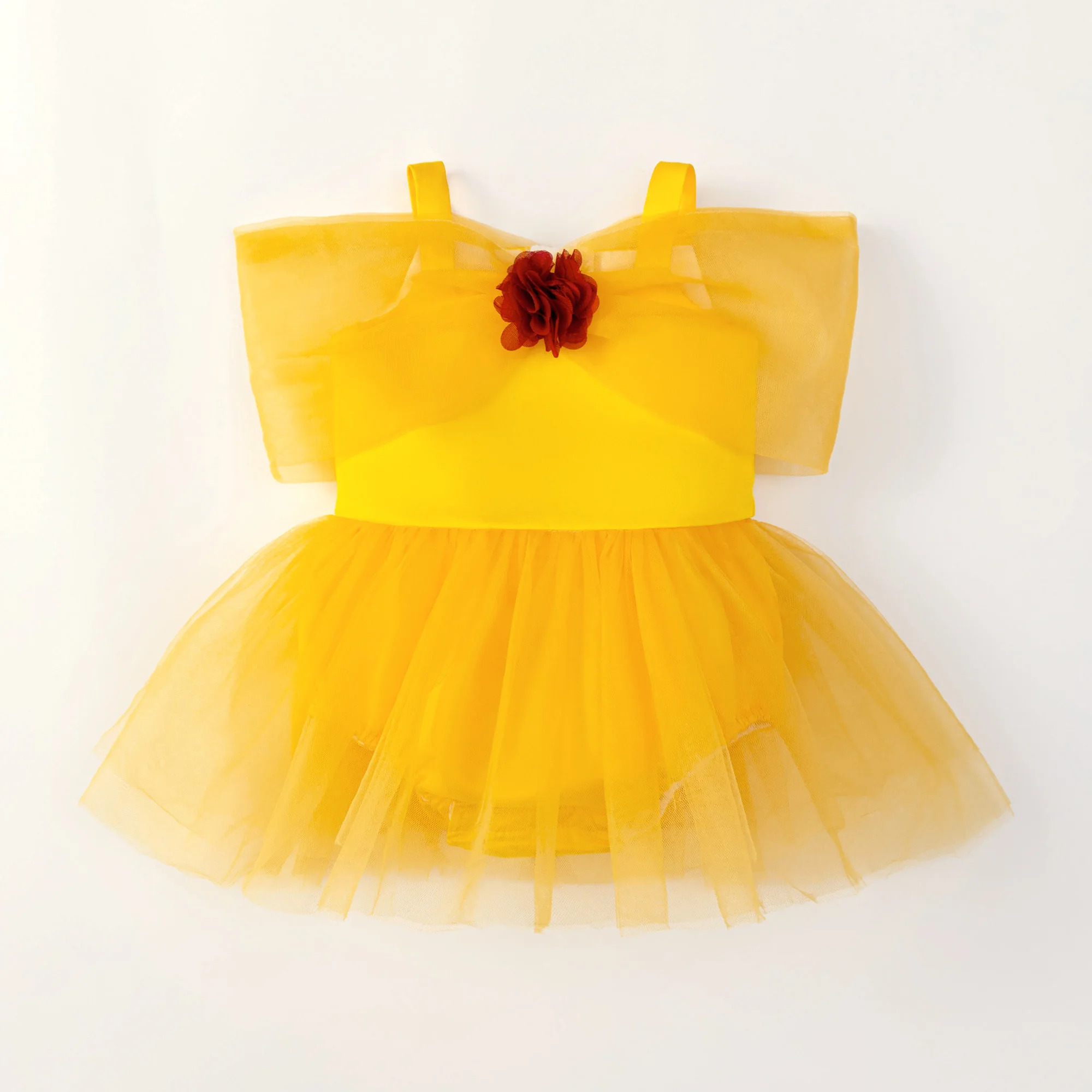 Beauty and Beast Baby Girls Crawling Dress Elegant Yellow Halloween 1st Birthday Party Princess Dress Jumpsuit Christmas Costume