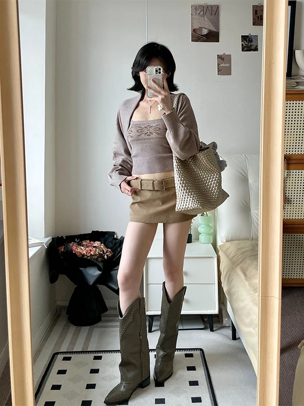 

Белый вязаный комплект: женский осенне-зимний модный укороченный свитер и кардиган-накидка, комплект из двух предметов в корейском стиле...