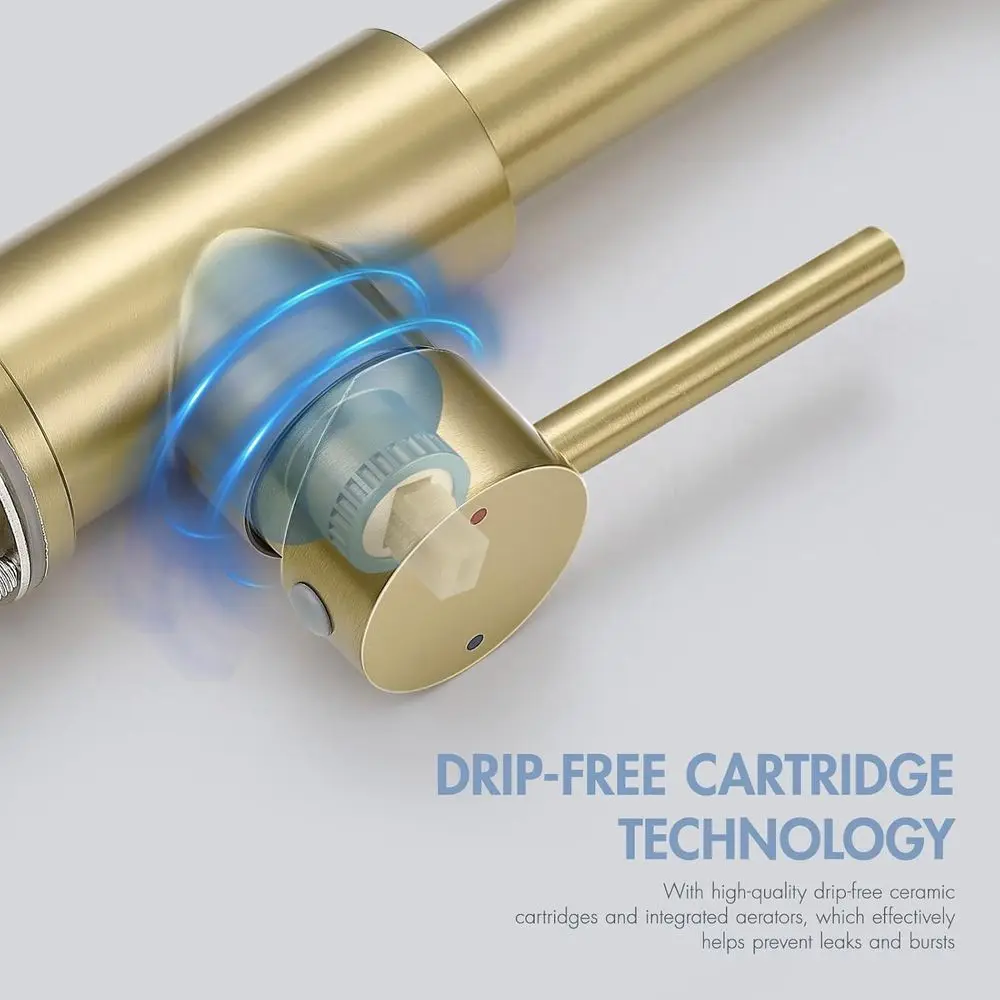 Torneira de cozinha com spray removível em ouro escovado com alça única e placa de deck