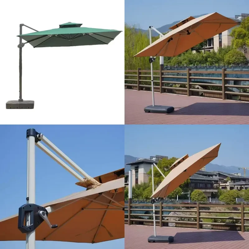 Rotatable Double Top Roman Patio Umbrella Windproof UV Resistant Outdoor Parasol for Courtyard Terrace Commercial Use