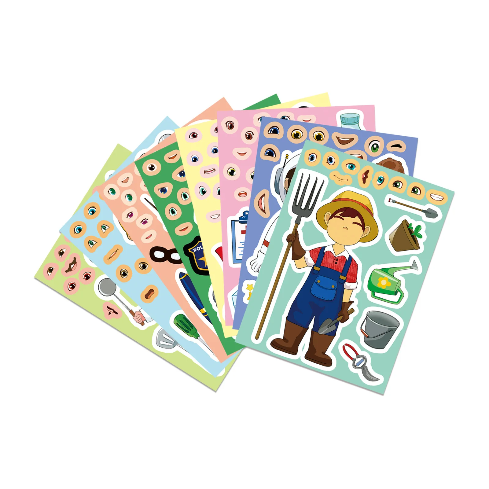 8sheets Cartoon Professional Dress-up Puzzle Stickers Make A Face Children Cartoon DIY Assemble Jigsaw Decals Kids Party Decor
