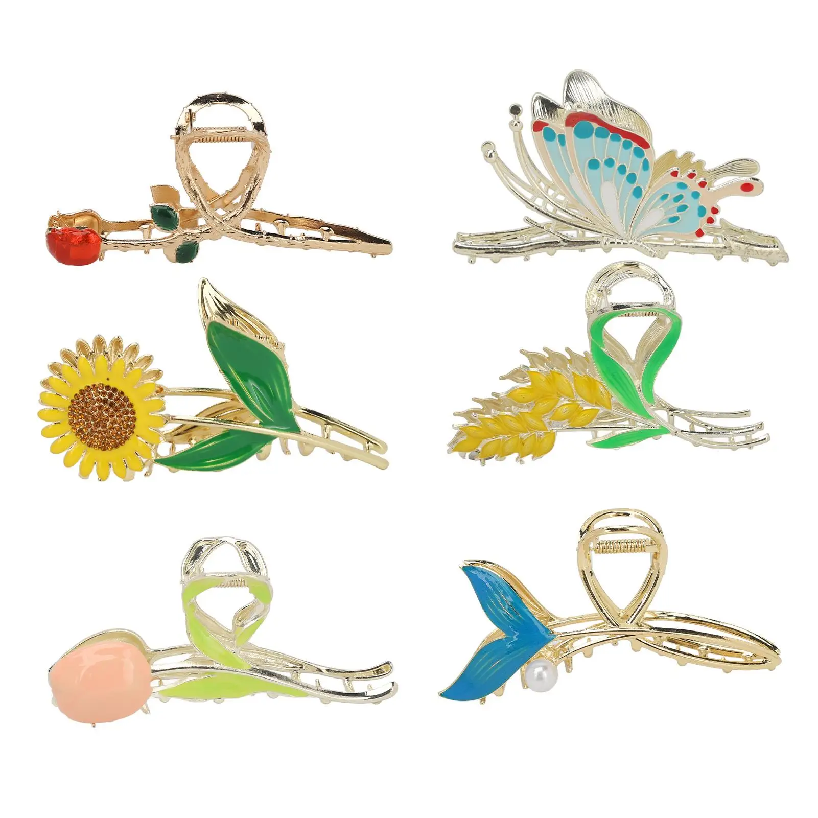 

Elegant Tulip & Sunflower Hair Claw Clips - Strong Hold Metal Flower Claws for Women