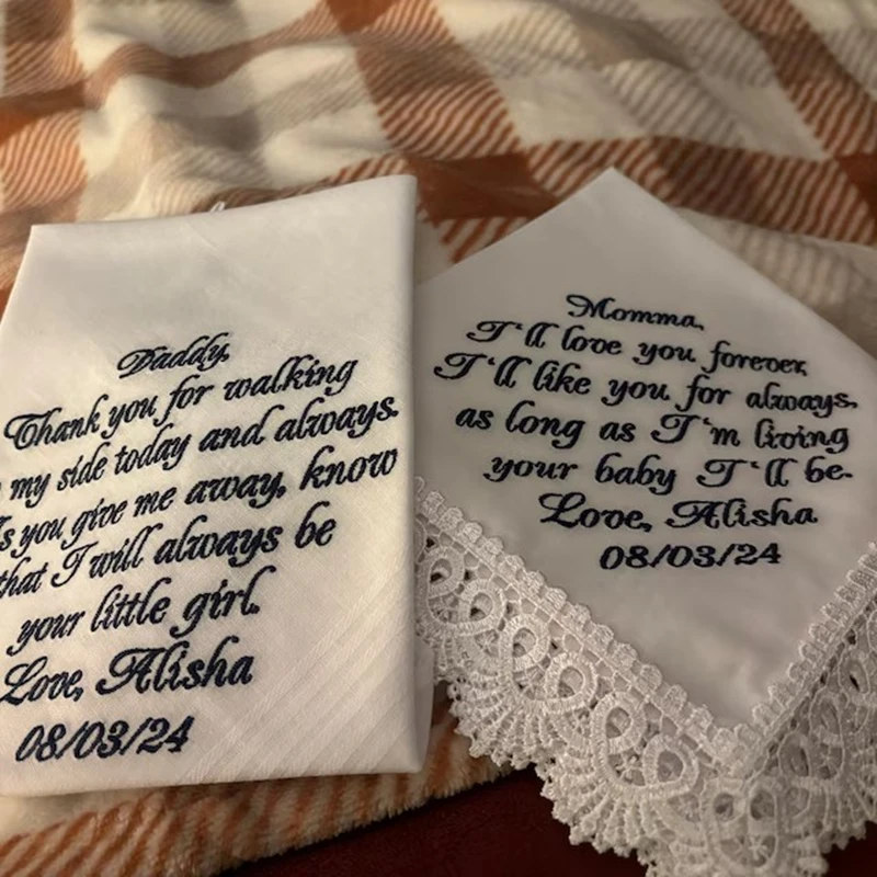 Custom Wedding Hankerchief set,Father and Mother of the bride gift from daughter Wedding gift ,for Dad and Mom Hankerchief gift