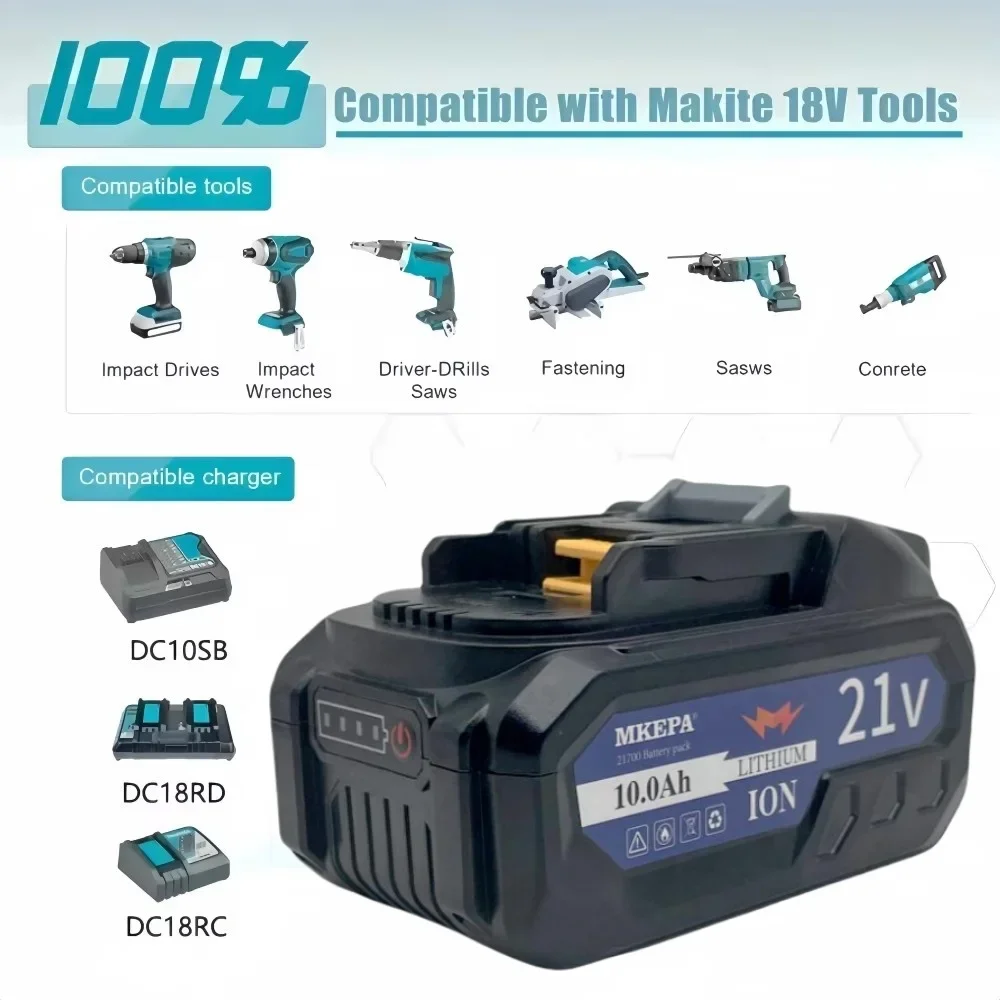 5S2P 10000mAh 21700 original makita18V BL1830 lithium-ion rechargeable power tool battery 21V BL1860 BL1850 BL1860B BL1840