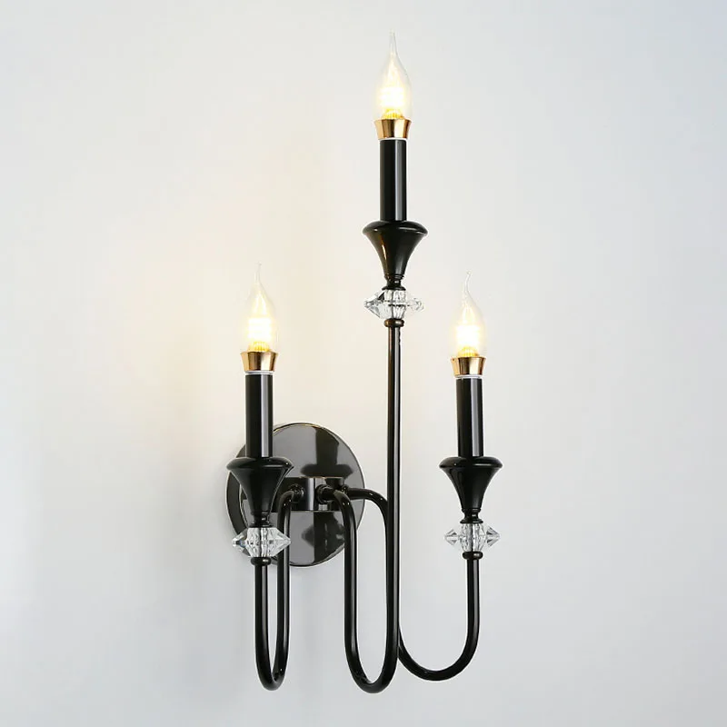 American Retro Gold/black Copper LED Wall Lamp Single/double/three Heads Candle Light Living Room Corridor Hotel Bedroom Sconces