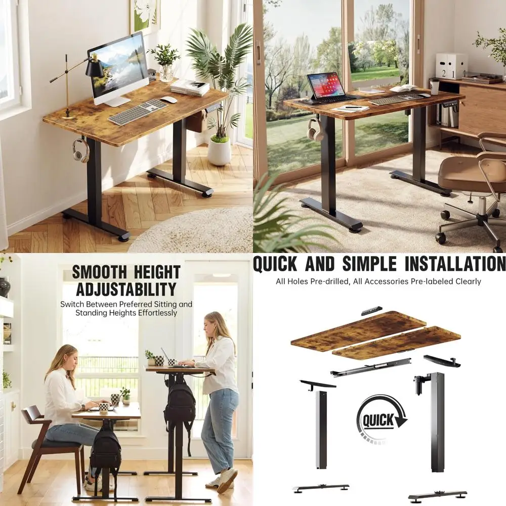

Height-Adjustable Wooden Electric Desk for Standing and Sitting, Compact 39.4 Workstation for Home and Office