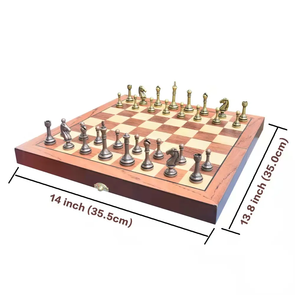 Chess Premium Gift Box Zinc Alloy Bronze Children's Folding Board Chess Set Chess Games