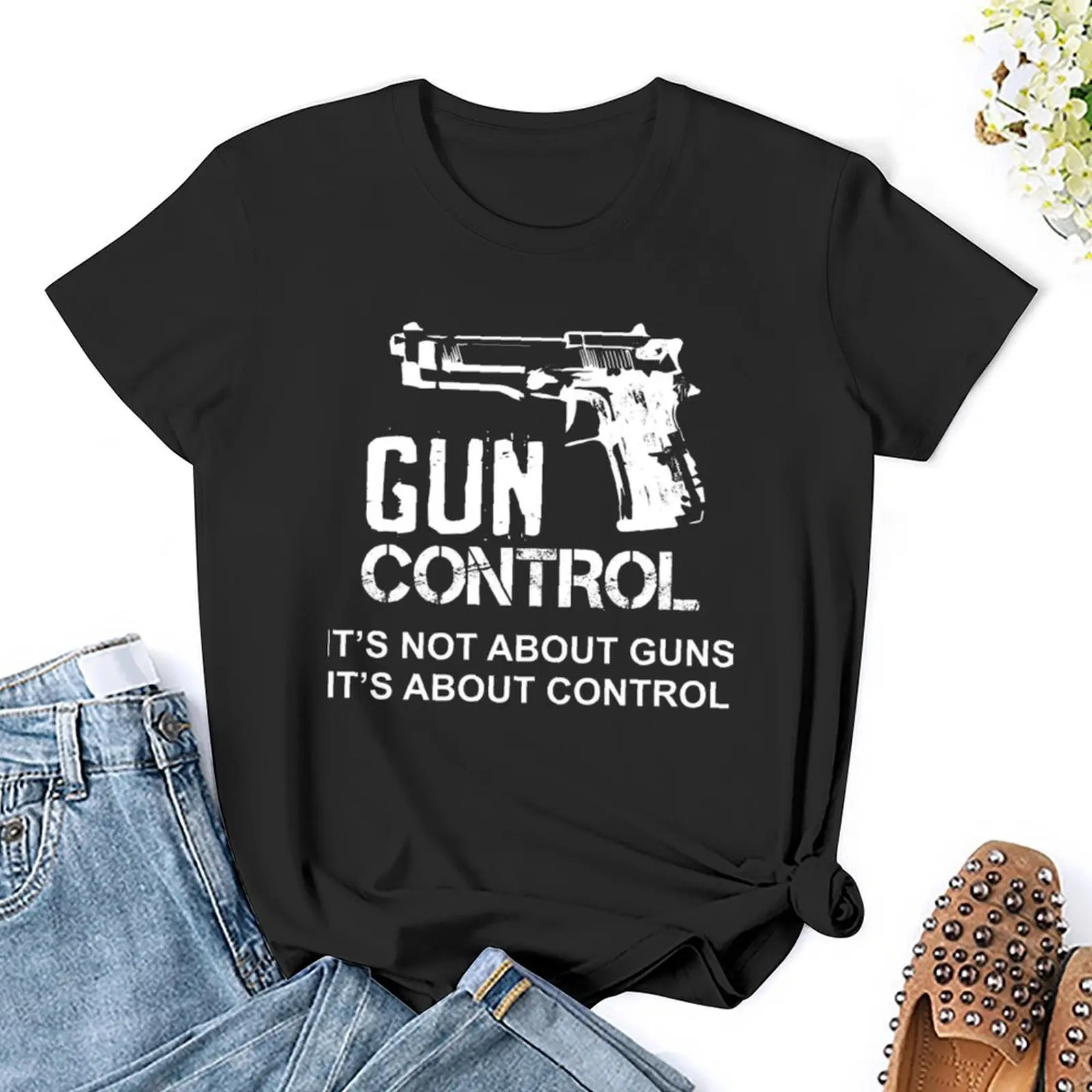 Camiseta de Control de pistola para mujer, ropa de anime divertida, moda coreana, ropa de verano, camiseta, vestido de talla grande