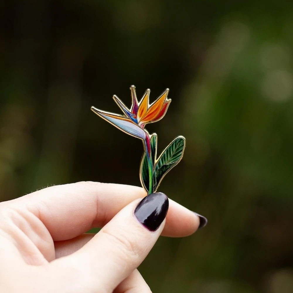 Hermosa flor, Pin de esmalte duro, insignia de planta de pájaro del paraíso, joyería Tropical naranja, regalos para amantes de la naturaleza, broche botánico