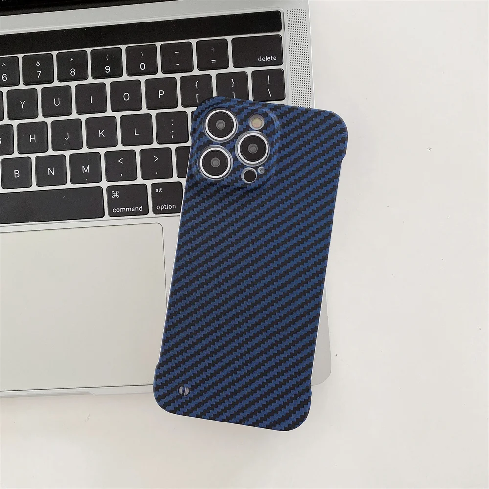 Ultra-Thin Carbon Fiber Texture Borderless Case For iPhone 15 Pro Max 13 12 11 Pro Mini XS XR 7 8 SE 14 Plus Frameless Slim Case