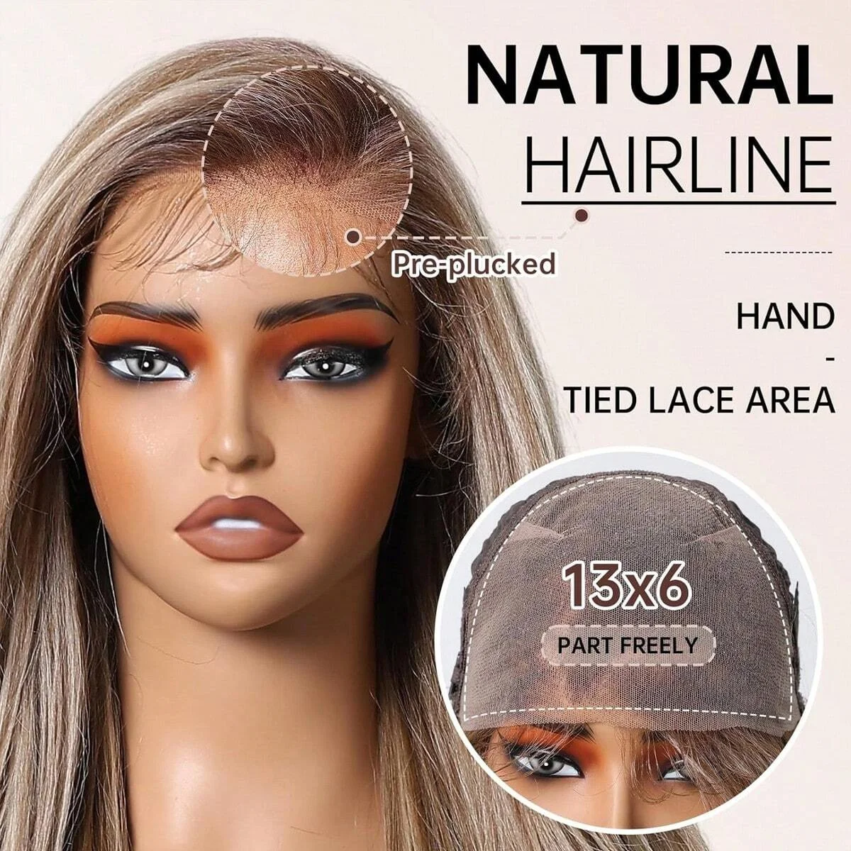 Peluca con malla frontal ondulada HD 13x6, peluca destacada de colores con pelo de bebé para mujer, peluca prearrancada brasileña larga rubia miel marrón