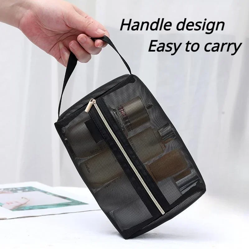 Travel Black Mesh Cosmetic Bag Small Large Black Makeup Bag Toiletry Organizer Case Lipstick Storage Pouch