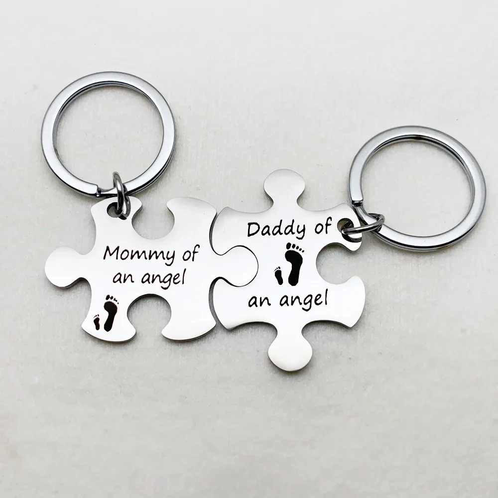 Hot Mommy Daddy of An Angel Keychain Pendant  Baby Memorial Sympathy Gift Miscarriage Key Chain Puzzle Miscarriage Keepsake