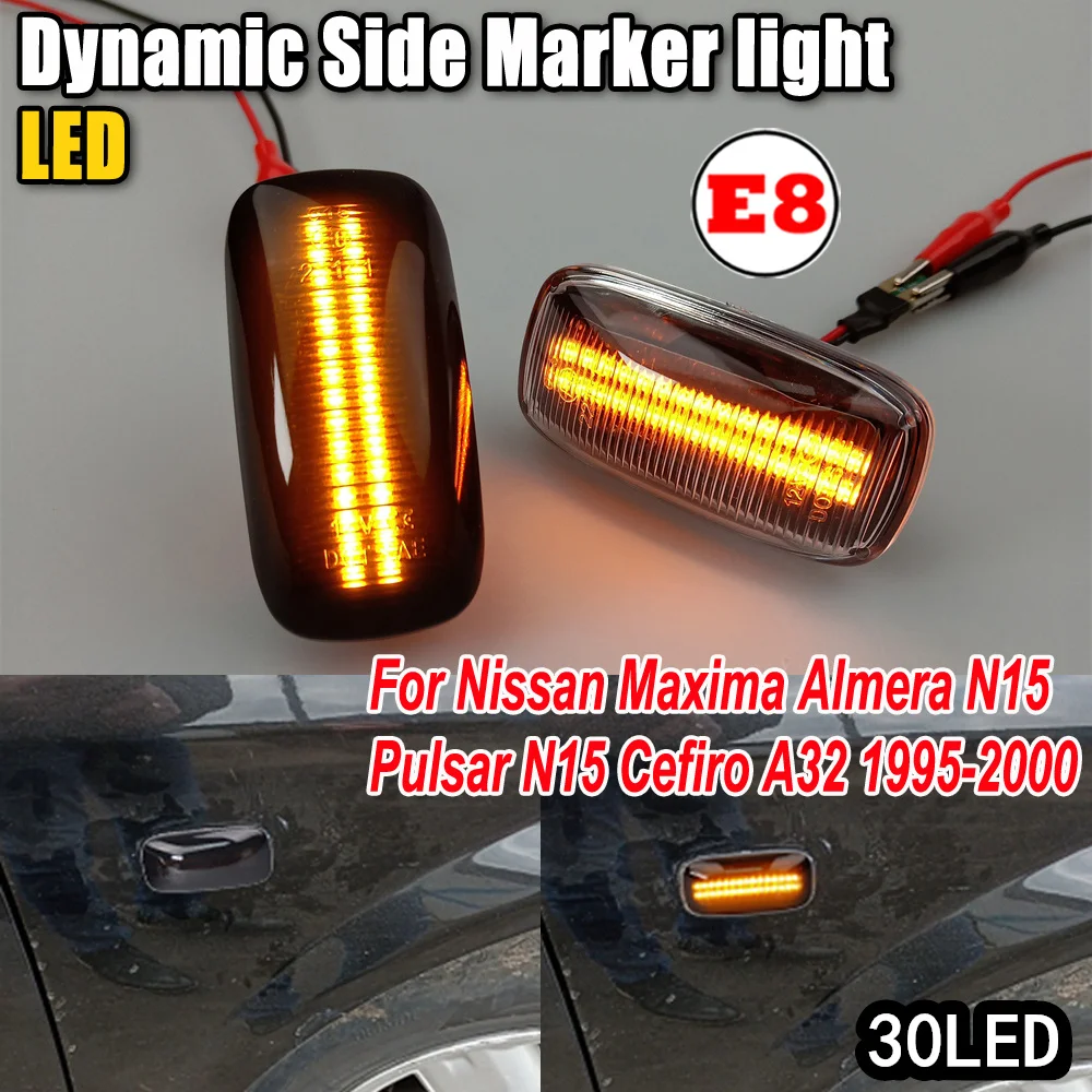 

NEW LED Dynamic Turn Signal Light For Nissan Maxima Almera Pulsar N15 Cefiro A32 1995-2000 2X Side Marker Sequential Indicator