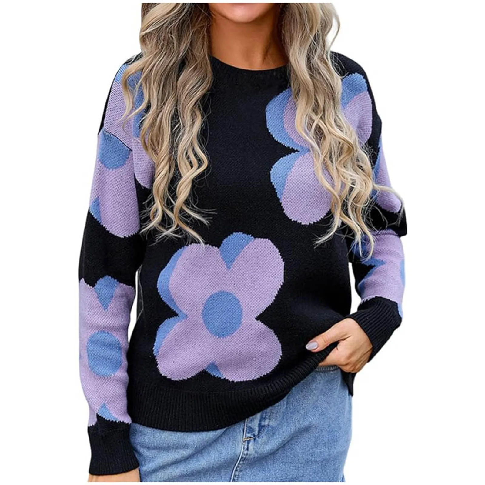 

Korean Autumn Winter O-neck Woolen Women Sweater Flower Warmth Fashion Versatile Long Sleeve Knitted Pullovers Knitted Women Top