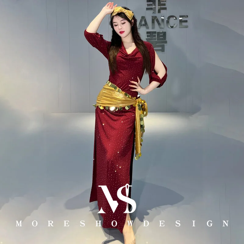 

Belly Dance Performacne Suit Baladi Training Costume Folk Robe for Women Dance Wear Outfit Belt 145cm Length Practice Clothes