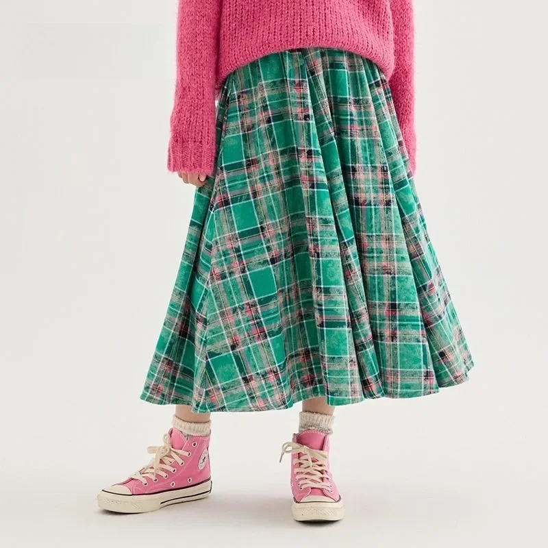 

Children's Checkered High Waist Maxi Skirt with Loose Vintage Design All Season Casual Wear for Medium Large Kids​