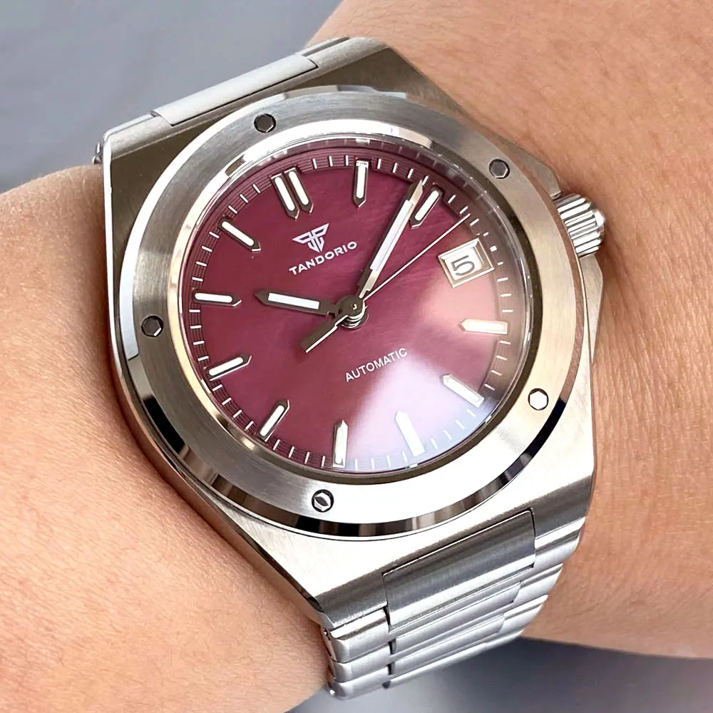 Tandorio 40mm Engineer Style Wine Red Mother of Pearl Dial 100m Waterproof Sapphire Glass Japan NH35A Automatic Mechanical Watch